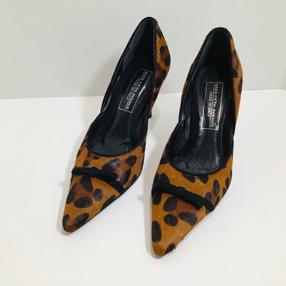 Saks Fifth Avenue Calf Hair Leopard Print Heels - Picture 1 of 4